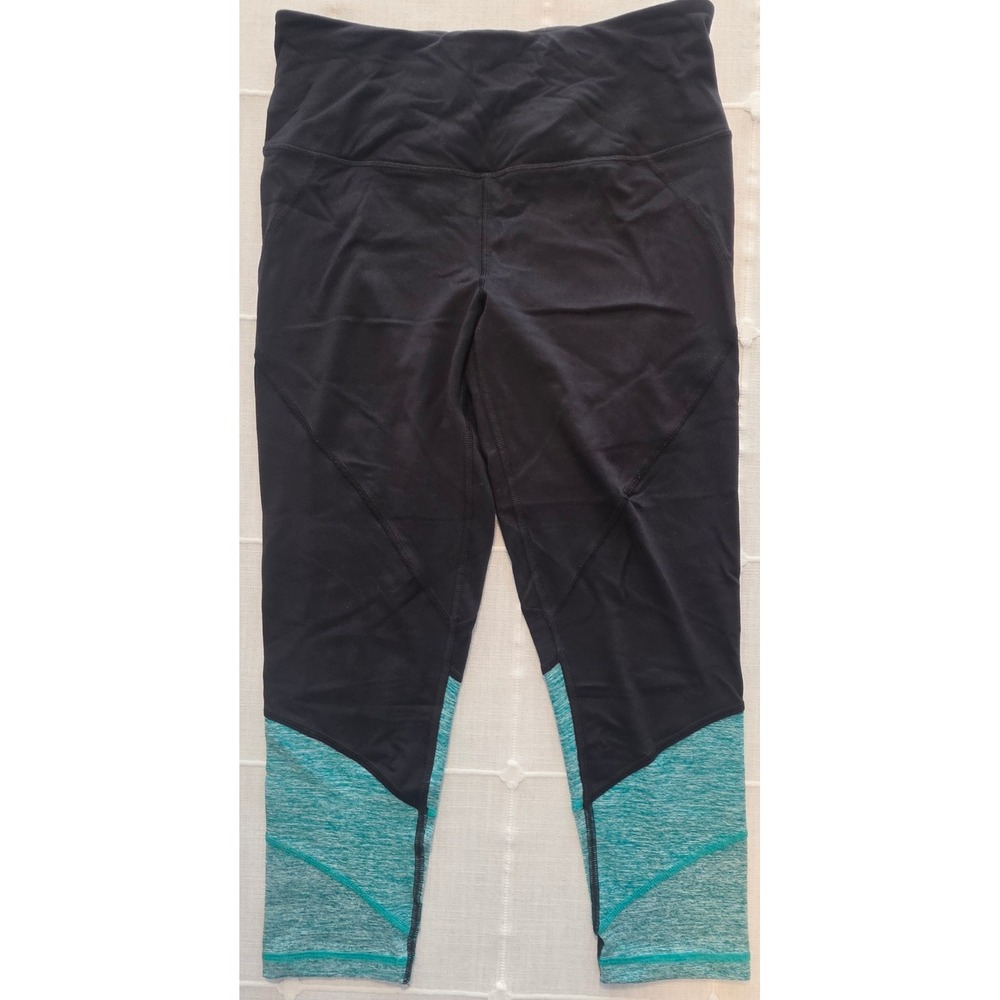 Victoria Secret VSX Sport Leggings Black Teal Colorblock Crop Capri Womens S/P